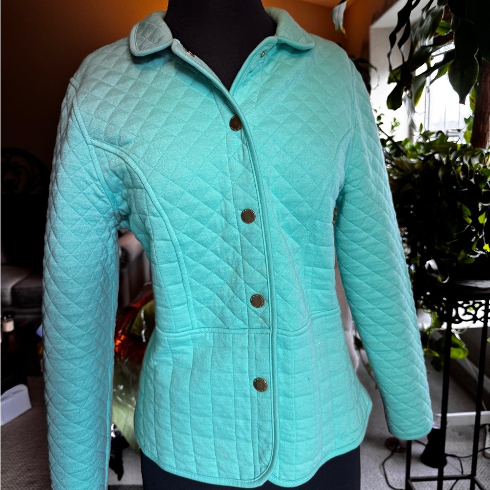 Isaac Mizrahi Live Women's Quilted Button Front Jacket - Aqua/Mint Green. Size:L